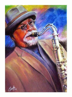This small image of the small Joe Lovano pastel painting links to the main page that contains details about and a link to buy a giclée of this painting.